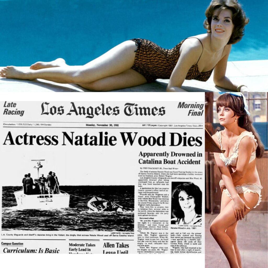 Newspaper clipping and color photos of Natalie Wood and the news of her death