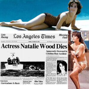 Newspaper clipping and color photos of Natalie Wood and the news of her death