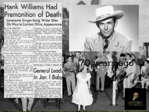 A newspaper article and photos of Hank Williams and the news of his death
