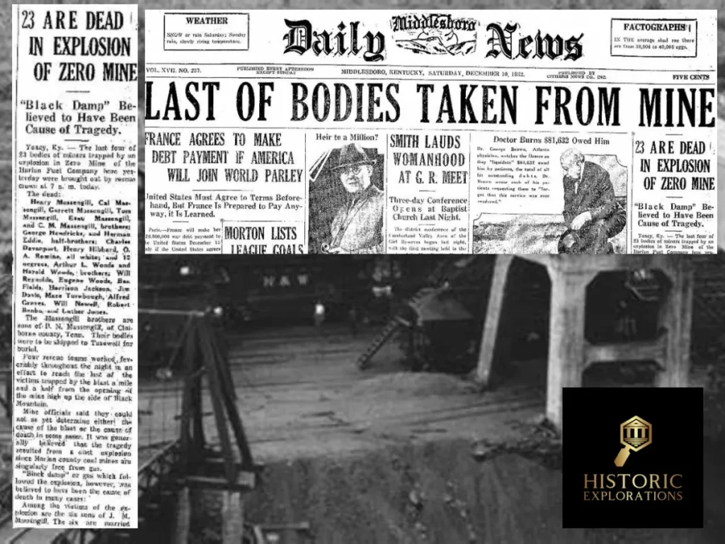News clippings about the Zero Mine Explosion in Harlan, KY where 23 died in an explosiong